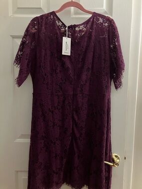 Elegant Lace Midi Dress in Plum